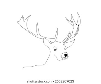 Continuous one line drawing a deer. World wild life concept. Christmas or New Year decoration. Single line draw design vector graphic illustration. Hand made vector not AI.