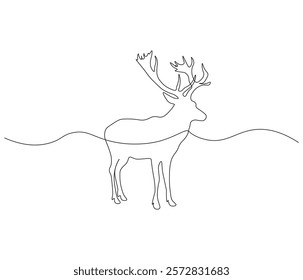 Continuous one line drawing of deer. Single line drawing illustration of deer. Merry christmas logo,symbols and design style. Concept vector art. Doodle line illustration. 