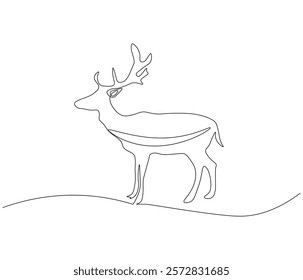 Continuous one line drawing of deer. Single line drawing illustration of deer. Merry christmas logo,symbols and design style. Concept vector art. Doodle line illustration. 