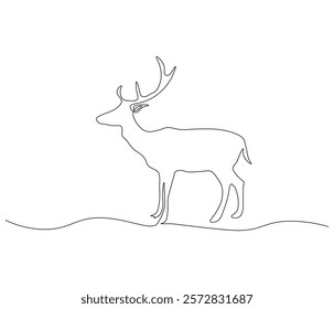 Continuous one line drawing of deer. Single line drawing illustration of deer. Merry christmas logo,symbols and design style. Concept vector art. Doodle line illustration. 