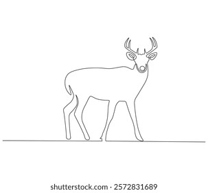 Continuous one line drawing of deer. Single line drawing illustration of deer. Merry christmas logo,symbols and design style. Concept vector art. Doodle line illustration. 