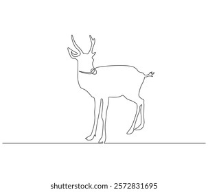 Continuous one line drawing of deer. Single line drawing illustration of deer. Merry christmas logo,symbols and design style. Concept vector art. Doodle line illustration. 