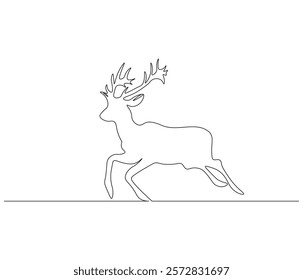 Continuous one line drawing of deer. Single line drawing illustration of deer. Merry christmas logo,symbols and design style. Concept vector art. Doodle line illustration. 