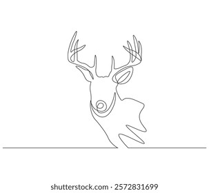 Continuous one line drawing of deer. Single line drawing illustration of deer. Merry christmas logo,symbols and design style. Concept vector art. Doodle line illustration. 