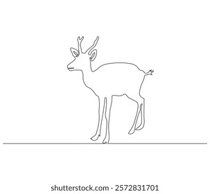 Continuous one line drawing of deer. Single line drawing illustration of deer. Merry christmas logo,symbols and design style. Concept vector art. Doodle line illustration. 