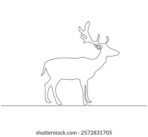 Continuous one line drawing of deer. Single line drawing illustration of deer. Merry christmas logo,symbols and design style. Concept vector art. Doodle line illustration. 