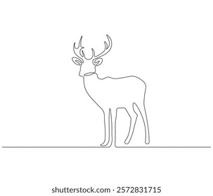 Continuous one line drawing of deer. Single line drawing illustration of deer. Merry christmas logo,symbols and design style. Concept vector art. Doodle line illustration. 