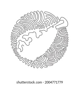 Continuous one line drawing delicious crispy fried chicken drumstick fast food menu object. Fried chicken leg. Swirl curl circle background style. Single line draw design vector graphic illustration