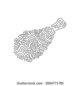Continuo dibujo de una línea deliciosa y crujiente menú de comida rápida frito de pollo con drumstick. Pollo frito de la pata de pollo aislado. Estilo de rizo giratorio. ilustración vectorial de diseño de línea única