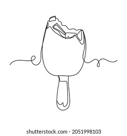 Dibujo continuo de una línea de delicioso ícono de helado glaseado en silueta sobre un fondo blanco. Linear estilizado.