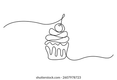 Continuous one line drawing of delicious and cool fresh ice cream cup, minimalist style vector illustration on white background.