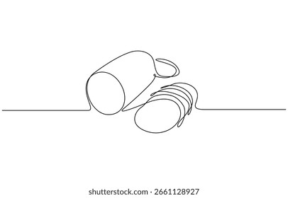 Desenho contínuo de uma linha de deliciosa ilustração de vetor de salame, esboço editável