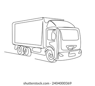 Continuous one line drawing of Delivery truck. Simple Cargo Delivery Truck outline vector illustration.
