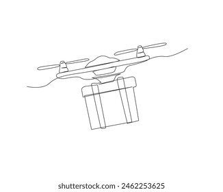 Continuous one line drawing of delivery drone. Delivery cargo drone single outline vector design. Editable stroke.