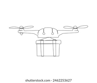 Continuous one line drawing of delivery drone. Delivery cargo drone single outline vector design. Editable stroke.
