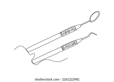 Dibujo continuo de una línea Herramientas dentales. Concepto de salud dental. Ilustración gráfica vectorial de diseño de líneas simples.