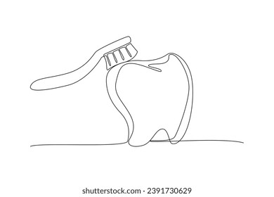 Continuous one line drawing Dental care. Dental concept. Doodle vector illustration.