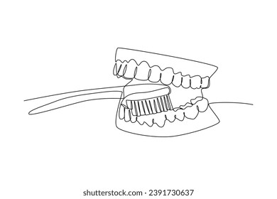 Continuous one line drawing Dental care. Dental concept. Doodle vector illustration.