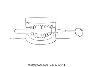 Continuous one line drawing Dental care. Dental concept. Doodle vector illustration.