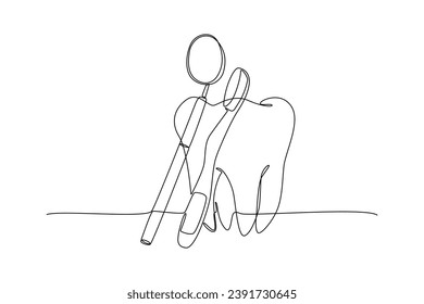 Continuous one line drawing Dental care. Dental concept. Doodle vector illustration.