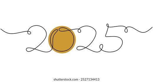 Continuous one line drawing depicting the year 2025. A simple and elegant representation of welcoming the new year. Hand-drawn vector illustration for celebration themes.