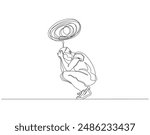 Continuous one line drawing of depressed man. Single line drawing illustration of depressed man sitting. Depression, stressed, and despair concept line art. Editable outline.