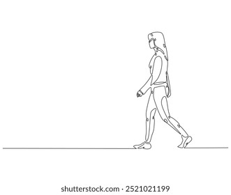 Kontinuierliche einzeilige Zeichnung der depressiven Frau zu Fuß. Eine Zeichnung zeigt den nationalen Tag der psychischen Gesundheit. Angst, Frustration, Depression Konzept Linie Kunst. Bearbeitbare Umrisse
