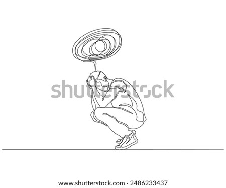 Continuous one line drawing of depressed man. Single line drawing illustration of depressed man sitting. Depression, stressed, and despair concept line art. Editable outline.