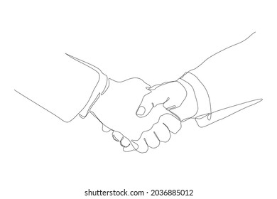Continuous one line drawing design vector illustration of business man handshake on white background