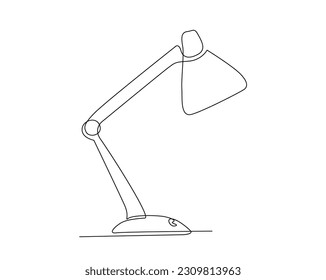 Continuous one line drawing of desk lamp. Table lamp line art vector illustration.  Editable stroke.