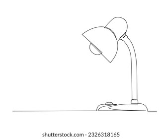 Kontinuierliche Zeichnung einer Schreibtischleuchte. Kontur der Tischlampe, Vektorgrafik. Intelligentes Konzept, Idee, Schule und Intelligenz. Bearbeitbarer Strich.	