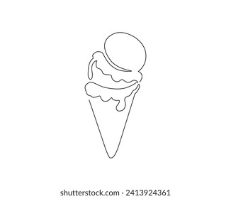 Continuous one line drawing of dessert ice cream. Ice cream gelato outline vector illustration. Editable stroke.