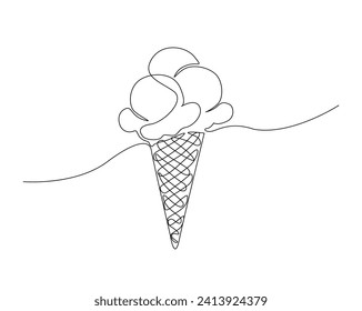 Continuous one line drawing of dessert ice cream. Ice cream gelato outline vector illustration. Editable stroke.