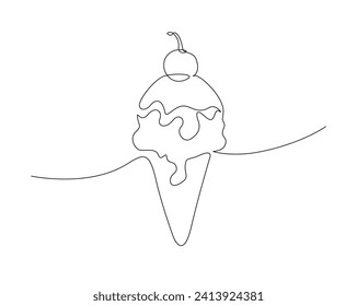 Continuous one line drawing of dessert ice cream. Ice cream gelato outline vector illustration. Editable stroke.