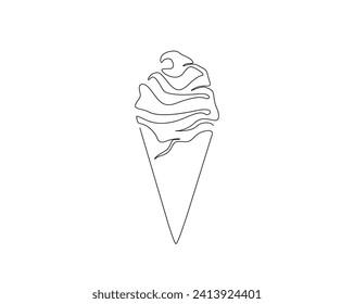 Continuous one line drawing of dessert ice cream. Ice cream gelato outline vector illustration. Editable stroke.