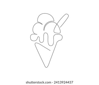 Continuous one line drawing of dessert ice cream. Ice cream gelato outline vector illustration. Editable stroke.