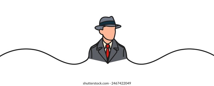 Continuous one line drawing detective. Security concept