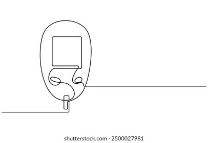 Continuous one line drawing of diabetes equipment's. Medical health care concept. Minimalistic art. Continuous one line drawing of diabetes measuring blood sugar before meal. Diabetic health concept