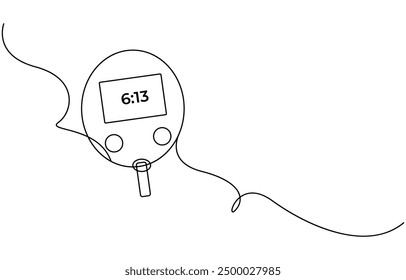 Dibujo continuo de una línea de los equipos para la diabetes. Concepto de atención médica. Arte minimalista. Dibujo continuo de una línea de diabetes que mide el azúcar en la sangre antes de las comidas. Concepto de salud diabética