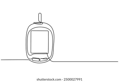 Continuous one line drawing of diabetes equipment's. Medical health care concept. Minimalistic art. Continuous one line drawing of diabetes measuring blood sugar before meal. Diabetic health concept