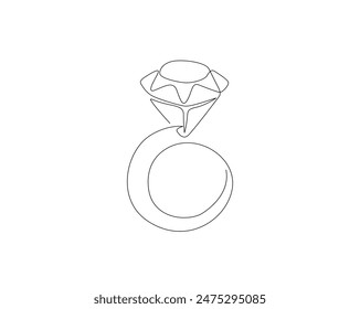 Continuous one line drawing of diamond ring. Diamond Wedding Ring in single line vector illustration. Editable stroke.