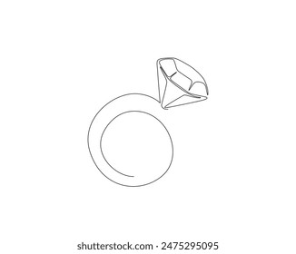 Continuous one line drawing of diamond ring. Diamond Wedding Ring in single line vector illustration. Editable stroke.