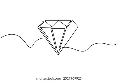 Dibujo continuo de una línea de piedra preciosa de diamante. Ilustración vectorial de una sola línea de diamante precioso. Vector de línea editable, ilustración de línea continua de forma de diamante