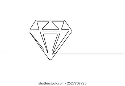 Dibujo continuo de una línea de piedra preciosa de diamante. Ilustración vectorial de una sola línea de diamante precioso. Vector de línea editable, ilustración de línea continua de forma de diamante