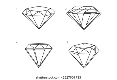 Dibujo continuo de una línea de piedra preciosa de diamante. Ilustración vectorial de una sola línea de diamante precioso. Vector de línea editable, ilustración de línea continua de forma de diamante