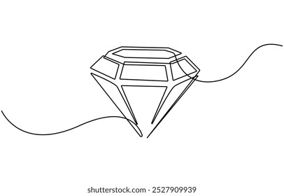 Dibujo continuo de una línea de piedra preciosa de diamante. Ilustración vectorial de una sola línea de diamante precioso. Vector de línea editable, ilustración de línea continua de forma de diamante