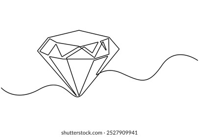 Dibujo continuo de una línea de piedra preciosa de diamante. Ilustración vectorial de una sola línea de diamante precioso. Vector de línea editable, ilustración de línea continua de forma de diamante