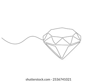 Continuous one line drawing of diamond. One line drawing illustration of diamond jewellery. Beauty and fashion concept single line. Editable outline