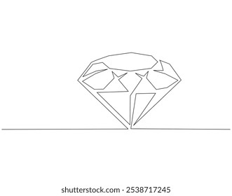 Continuous one line drawing of diamond stone. One line drawing illustration of luxury diamond. Jewellery, gemstone, fashion concept single line. Editable outline