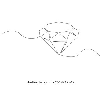 Dibujo continuo de una línea de piedra de diamante. Ilustración de dibujo de una línea de diamante de lujo. Joyas, piedras preciosas, concepto de moda de una sola línea. Esquema editable